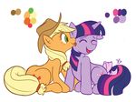  absurd_res applejack_(mlp) blonde_hair bow couple cowboy_hat cutie_mark duo equine eyes_closed female feral friendship_is_magic green_eyes hair hat hi_res horse licking mammal mrwes326 multi-colored_hair my_little_pony plain_background pony purple_hair sitting smile tongue tongue_out twilight_sparkle_(mlp) white_background 