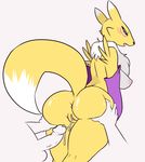  anthro balls big_butt blue_eyes breasts butt butt_grab canine cum cum_string digimon disembodied_hand disembodied_penis duo erection female fox fur gloves humanoid_penis looking_back male mammal nipples nude paperclip_(artist) penis pussy renamon white_fur yellow_fur 