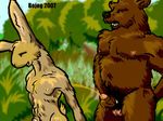  ? anthro balls bear bojog chubby duo erection forest fur gay golden_shower grass interspecies lagomorph male mammal nipples nude open_mouth outside peeing penis predator/prey_relations public rabbit sex sky smile tree urine watersports wet 