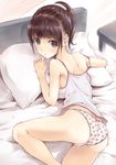  ass bad_id bad_pixiv_id bed breasts brown_eyes brown_hair camisole from_behind fujita_hidetoshi long_hair looking_back lying medium_breasts on_stomach original panties pillow polka_dot polka_dot_panties ponytail sideboob solo underwear 