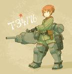  absurdres asterisk_kome belt blue_eyes boots brown_hair cannon hair_bun highres holster mecha_musume military military_uniform original red_star solo soviet t-34_(personification) uniform winter_clothes world_war_ii 