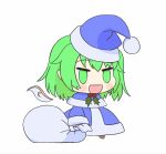  akiteru98 blue_dress bow capelet christmas daiyousei dress fairy_wings fate/extra fate/grand_order fate_(series) green_hair hat highres nero_claudius_(fate) nero_claudius_(fate)_(all) padoru sack santa_costume santa_hat smile touhou wings 