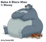  baloo bear disney duo fanimal feline jungle_book male mammal obese overweight sher_kahn sitting squash squish tiger 