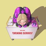  akagi_ritsuko ass ball_gag bdsm blonde_hair blush bodysuit bondage bound box breasts closed_eyes gag gagged in_box in_container medium_breasts neon_genesis_evangelion public_use purple_bodysuit reptileye restrained short_hair skin_tight solo struggling tissue_box 