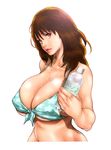  1girl aoihitori bikini bottle breasts brown_eyes brown_hair cleavage huge_breasts i&quot;s long_hair solo sweat swimsuit yoshizuki_iori 