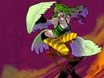  :d bad_id bad_pixiv_id breasts cleavage feathered_wings feathers green_eyes green_hair harpy highres large_breasts long_hair midriff monet_(one_piece) monster_girl omaru one_piece open_mouth smile solo talons wavy_hair wings 