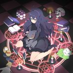  ahoge banette blush book candle dress gen_3_pokemon hairband hex_maniac_(pokemon) hexagram long_hair magic_circle messy_hair nail_polish pokemon pokemon_(creature) pokemon_(game) pokemon_xy purple_hair purple_hairband ribbed_sweater sitting skull smile substitute sweater tm_(hanamakisan) wariza 