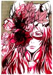  191138693 1girl arrancar bleach facial_mark female flower highres horns leaf leaves long_hair nelliel_tu_odelschwanck red solo 