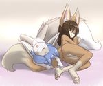  absurd_res big_tail blue_hair brown_hair butt canine chelsea_larimore delicious_(artist) duo eyes_closed female fennec flat_chested fox hair hi_res lynelle_larimore mammal nipples nude open_mouth pussy sleeping young 