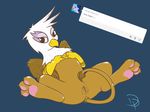  avian female friendship_is_magic gilda_(mlp) gryphon kaykitten lying multi_nipple my_little_pony nipples on_back pawpads plain_background presenting pussy pussy_juice signature solo spread_legs spreading tailjob teats 