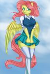  anthro anthrofied blue_eyes breasts clothing cloud equine female fluttershy_(mlp) friendship_is_magic hair horse legwear mammal misukitty my_little_pony pegasus pink_hair pony schoolgirl shirt skirt sky solo standing stockings sweater_vest wings 
