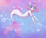  anthro anthrofied bubble bubbles equine female fish_tail friendship_is_magic green_eyes hair hands horn horse looking_at_viewer mammal mermaid misukitty my_little_pony no_feet pink_hair pony purple_hair seahorse solo sweetie_belle_(mlp) two_tone_hair underwater unicorn water 