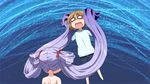  2girls amano_saki animated animated_gif brown_hair hair_grab hair_ribbon kanamemo lavender_hair living_hair long_hair multiple_girls nakamachi_kana ribbon scared tentacle_hair very_long_hair 