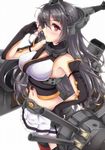  bad_id bad_pixiv_id bare_shoulders black_hair breasts fingerless_gloves gloves kantai_collection large_breasts long_hair marisasu_(marisa0904) midriff nagato_(kantai_collection) navel red_eyes simple_background solo very_long_hair white_background 