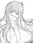  breasts cleavage covered_nipples eyelashes ganassa greyscale highres kido_saori large_breasts lineart lips looking_at_viewer monochrome saint_seiya slingshot_swimsuit smile solo swimsuit underboob 