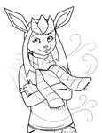  anthro blue_eyes blue_fur clothed clothing eeveelution fur glace glaceon jeans misleading_thumbnail monochrome nintendo plain_background pok&#233;mon pok&#233;morph pok&eacute;mon pok&eacute;morph scarf smile solo transparent_background video_games 