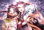  blue_eyes blue_hair brown_eyes brown_hair cherry_blossoms glasses isone_kotoha nanami_ao nishieda scarf seifuku twintails wink yarisakura_hime yozakura_quartet 