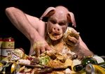  beer beverage eating food human liquor male mammal messy morph photo pig porcine real 