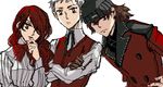  2boys aragaki_shinjirou brown_hair coat double-breasted grey_hair kirijou_mitsuru multiple_boys persona persona_3 red_hair sanada_akihiko school_uniform sutei_(giru) sweater_vest 