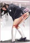 anal anal_object_insertion anus bent_over black_hair censored closed_eyes dildo glasses highres kneehighs kneepits knees_together_feet_apart lips long_hair no_panties object_insertion original pussy pussy_juice san_nyuutei school_uniform serafuku shoes skirt sleeves_past_wrists solo standing upskirt 
