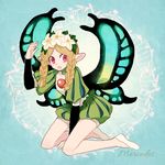  bad_id bad_pixiv_id blonde_hair braid butterfly_wings flower kneeling l_hakase mercedes odin_sphere open_mouth puffy_pants puffy_short_sleeves puffy_sleeves red_eyes short_sleeves solo wings 