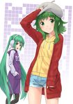  aqua_eyes aqua_hair errant green_eyes green_hair gumi hat hatsune_miku long_hair multiple_girls short_hair twintails vocaloid 