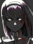  akemi_homura angry black_hair blood blood_on_face blood_stain determined drawr glaring glowing glowing_eyes hairband long_hair looking_at_viewer mahou_shoujo_madoka_magica solo sukocchi_moruto yellow_eyes 