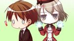  1boy 1girl arima_yousuke brown_eyes brown_hair chibi formal game_cg ko~cha necktie o_o saimon_eclair suit tie witch&#039;s_garden witch's_garden 