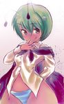  :q antennae arm_behind_back bad_id bad_pixiv_id blush bob_cut buttons cape cong1991 dress_shirt fingernails fingers_to_mouth gradient gradient_background green_eyes green_hair naughty_face navel no_pants panties shirt short_hair solo spread_fingers striped striped_panties tongue tongue_out touhou underwear wide_hips wriggle_nightbug 