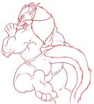  4_toes anthro antlers anus balls biceps butt chinese_dragon dragon dramon hair hindpaw horn jockstrap looking_at_viewer looking_back male modem_redpill paws plain_background sketch solo underwear whiskers 