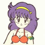  80s animated animated_gif athena_(series) bikini bikini_top breasts cleavage collarbone heart lowres nipples oldschool open_mouth princess_athena purple_hair smile snk swimsuit tongue wardrobe_malfunction 