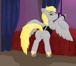  bdsm bedroom blonde_hair blush bondage bound butt corset derpy_hooves_(mlp) equine feathers female feral fetlocks foxfoxplz friendship_is_magic fur grey_fur hair horse inside looking_at_viewer mammal my_little_pony pegasus pony pussy raised_tail spread_legs spreading wings 