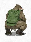  anthro back_turned blush boar butt crouching dragon_quest embarrassed fb1907 fundoshi kemono looking_at_viewer looking_back male mammal mooning orc orc_(dq) ork porcine solo underwear 