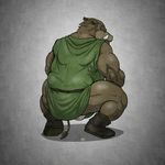  anthro boar boots butt crouching dragon_quest fb1907 humanoid looking_at_viewer looking_back male mammal orc orc_(dq) ork porcine solo underwear 