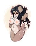  black_hair boopeep breasts canine chest_tuft eyes_closed female fur hair lagomorph mammal nipples nude plain_background pussy rabbit smile solo tuft white_background 