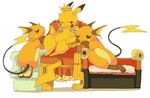  &#12354;&#12356;&#12425; &gt;:3 ??? female fur furniture half-closed_eyes king male mammal mouse nintendo paws pikachu plain_background pok&#233;mon pok&eacute;mon raichu rodent royalty sitting smile video_games yellow_fur 