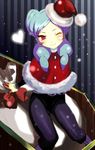  bad_id bad_pixiv_id beta_(inazuma_eleven) blue_hair blush christmas hat heart inazuma_eleven_(series) inazuma_eleven_go inazuma_eleven_go_chrono_stone itoko_(designcourse) long_hair no_pupils one_eye_closed pink_eyes protocol_omega sack santa_hat sitting smile solo 