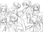  akiyama_mio bikini blush camera carrying closed_eyes crab eating flat_chest food fruit glasses greyscale hat hirasawa_ui hirasawa_yui k-on! kotobuki_tsumugi long_hair lying manabe_nodoka monochrome multiple_girls nakano_azusa on_back short_hair sitting sketch smile suzuki_jun swimsuit tainaka_ritsu wancho watermelon 