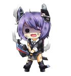  :3 :d bruise chibi eyepatch fang full_body greenteaneko headgear injury kantai_collection necktie open_mouth purple_hair school_uniform shaded_face short_hair smile solid_circle_eyes solo sweat sword tenryuu_(kantai_collection) thighhighs torn_clothes transparent_background weapon 