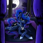  bed blue_eyes crown curtains cutie_mark dark_clouds equine evehly female friendship_is_magic hair horn horse mammal moon my_little_pony pony ponytail princess_luna_(mlp) ribbons solo tail_bow tiara two_tone_hair winged_unicorn wings 