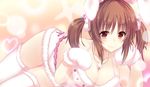  animal_ears breasts brown_eyes brown_hair bunny_ears bunny_girl cleavage fur_trim gloves idolmaster idolmaster_cinderella_girls jewelry kurifuto large_breasts necklace short_shorts short_twintails shorts smile thighhighs totoki_airi twintails white_legwear 