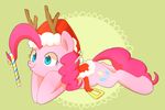 aosion blue_eyes candy candy_cane christmas cutie_mark equine female feral friendship_is_magic fur hair hat holidays horn horse long_hair lying mammal my_little_pony on_frond pink_fur pink_hair pinkie_pie_(mlp) pony santa_hat smile solo 