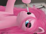  blue_eyes chisel equine female feral friendship_is_magic fur hair hammer horse keeponhatin knife long_hair looking_at_viewer lying mammal my_little_pony on_back pink_fur pink_hair pinkamena_(mlp) pinkie_pie_(mlp) pony solo tool tools 