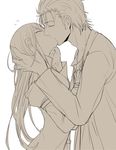  1girl 5-502 blush couple facial_hair hand_on_another's_head hetero jacket kiss labcoat long_hair makise_kurisu monochrome okabe_rintarou steins;gate stubble 