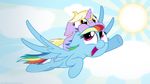  blonde_hair blue_fur cloud clouds cub cutie_mark dinky_hooves_(mlp) duo equine female feral flying friendship_is_magic fur grey_fur hair hi_res horn horse long_hair mammal multi-colored_hair my_little_pony open_mouth outside pegasus pony purple_eyes rainbow_dash_(mlp) rainbow_hair ridding sky smile sun tongue unicorn wings yellow_eyes young zutheskunk 