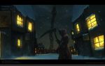  death_(discworld) death_(entity) discworld fantasy hogfather_(book) light night no_humans outdoors scenery seung_ho_henrik_holmberg sky snow village window winter 