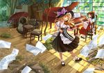  apron bad_id bad_pixiv_id black_dress blonde_hair bow bow_(instrument) brown_eyes brown_hair chair detached_sleeves dress flying_paper hair_bow hair_tubes hakurei_reimu hat hat_bow instrument kirisame_marisa long_sleeves looking_at_viewer looking_back mary_janes multiple_girls music open_mouth oriental_umbrella paper piano playing_instrument playing_piano ponytail puffy_sleeves red_dress sash shoes short_sleeves siro sitting smile tanuki television touhou tree umbrella violin waist_apron wide_sleeves window witch_hat wrist_cuffs yellow_eyes 