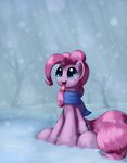  clothing cutie_mark equine female feral friendship_is_magic fur grennadder hair holidays horse long_hair mammal my_little_pony open_mouth outside pink_fur pink_hair pinkie_pie_(mlp) pony scarf sitting sky smile snow snowflake snowing solo tongue tree 
