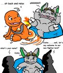  bean_bag charmander charmeleon comic eyewear fire goggles green_eyes grey_body group guil_bunny male necktie nidoran nidoran&#9794; nintendo orange_body plain_background pok&#233;mon pok&eacute;mon scalie video_games white_background 