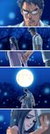  1girl beard black_hair blush comic couple facial_hair full_moon glasses hetero highres hug long_hair moon nika_(nikasa_an) short_hair silent_comic stubble tears trick_(dorama) ueda_jirou yamada_naoko_(trick) 